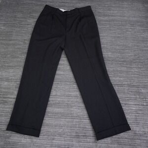 Zanella Bennett Pleated Dress Pants Mens 38 Black Wool Blend Cuffed Made Italy